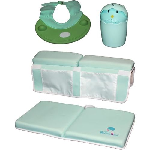 Bathtub Kneeler & Elbow Rest Pad Set with Rinse Hat & Rinse Cup (Green, 22" x 11" x 1.5")
