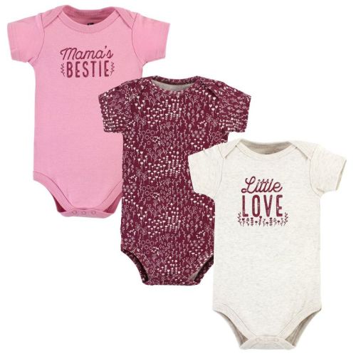 Hudson Baby Infant Girl Cotton Bodysuits, Little Love Flowers 3-Pack, Newborn