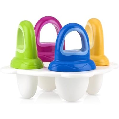 Nuby Popsicles Molds 1 Pack 4 Handle - Garden Fresh Fruitsicle Frozen Pop Tray - Multicolored Popsicle Molds For Kids, Baby Essentials