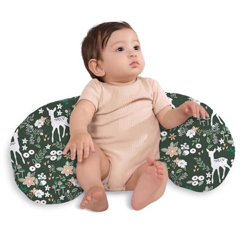 Little Grape Land Nursing Pillow, Upgraded Breast Feeding Pillow for Mom, Breastfeeding Bottle Feeding for 0–16 Months, Machine Washable Cover with Firm Breathable Filling for Tummy Time, Forest Deer