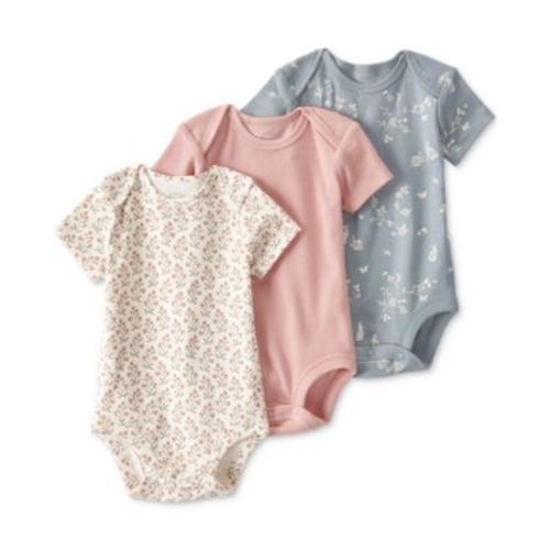 Baby Girls Organic Cotton 3-Pc. Ribbed Bodysuit Set