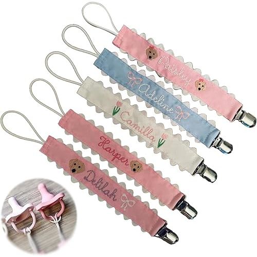 Personalized Pacifier Clip with Name Embroidered Baby Pacifier Holder Binky Clips Custom Paci Clip for Baby Girl Boy Neutral Newborn Pacifier Clips for All Pacifiers Baby Gift