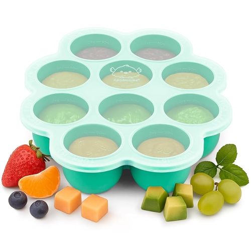 KeaBabies Silicone Food Freezer Trays with Lid, 2oz x 10 Pods Baby Food Storage Containers, Easy Puree Meal Prep, Breast Milk Silicone Freezer Molds, Dishwasher,Microwave Safe,BPA-Free(Alpine Green)