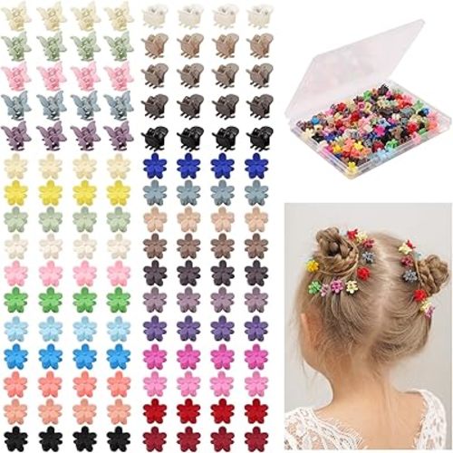 choicbaby 128pcs Baby Girls Hair Clips 3 Styles Mini Claw Clips Small Flower Butterfly Claw Jaw Hair Clips Hair Barrettes Accessories for Women Girls Kids Teens with Organizer Box