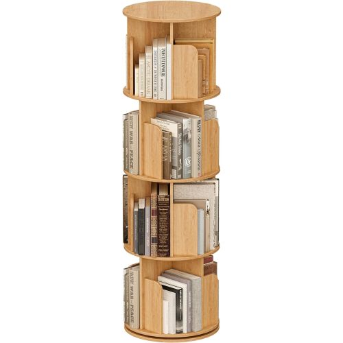 Wooden 4 Tier Rotating Bookshelf, Spinning Bookshelf Tower,Modern Revolving Small Bookcase for Corner,Living Room,Bedroom (Natural Oak, 4-Tier)