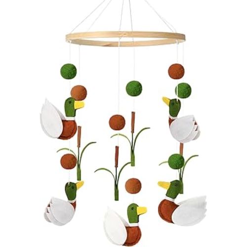 Mallard Duck Baby Mobile for Crib Nursery Felt Wooden Wild Mallard Duck Hanging Decor for Infant Mobile Crib Newborn Gift for Boys Girls Stuff Neutral