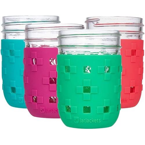 JarJackets Silicone Mason Jar Protector Sleeve - Fits 8oz REGULAR mouth Jelly Jars (4, Multicolor)