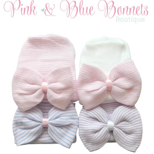 Newborn Hospital Hats, Baby Shower Gift, Baby Girl Hat for Newborn, Hospital Hat with Bow, Baby Girl Hat
