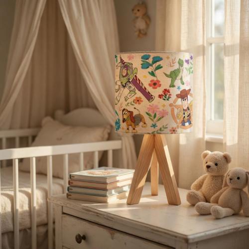 Disney Toy Story Buzz Lightyear Woody Wooden Table Lamp, Pixar Kids Room Nightlight