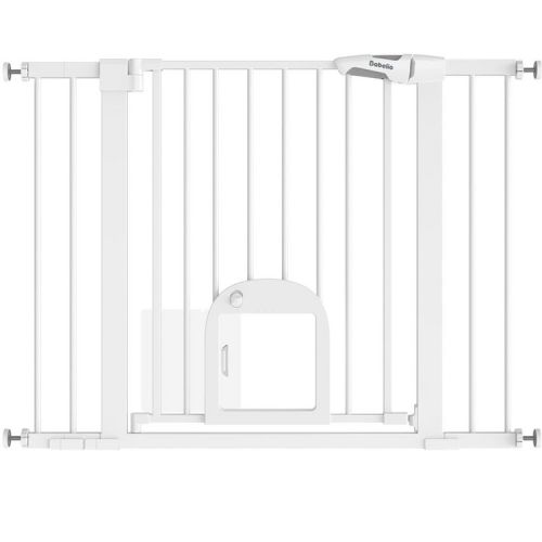 CatPrivilege T7 | Expandable Stylish Baby Gate with Cat Door White 29"-48" W, 30" H