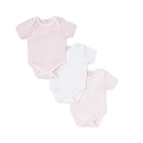 Pink Stripe 3 Pack S/S Bodysuit Set w/ Tulle Bag