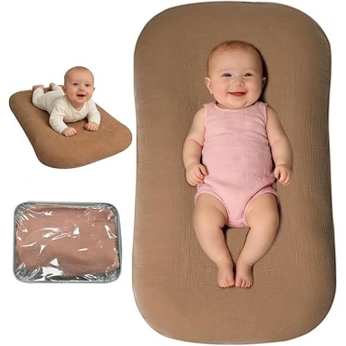 Baby Lounger, Newborn Lounger with Breathable & Soft Cover for Home and Travel, 0-24 Months Newborn Babies Essentials Gifts. Brown (1 Cover Included)