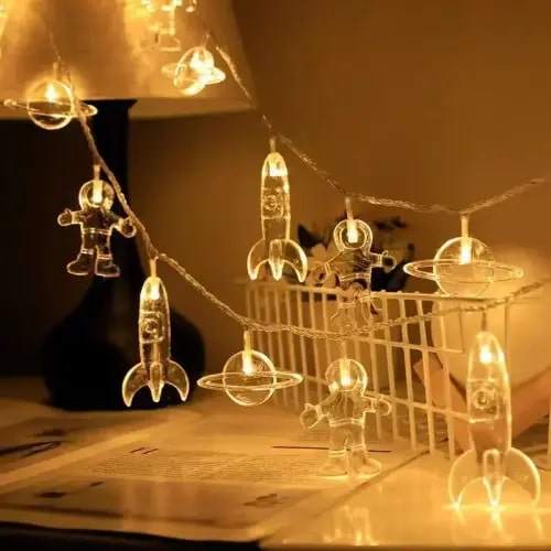 10leds Astronaut Rocket Planet Fairy Light Garland Battery Powered LED Galaxy String Light for Children Christmas Party Decor