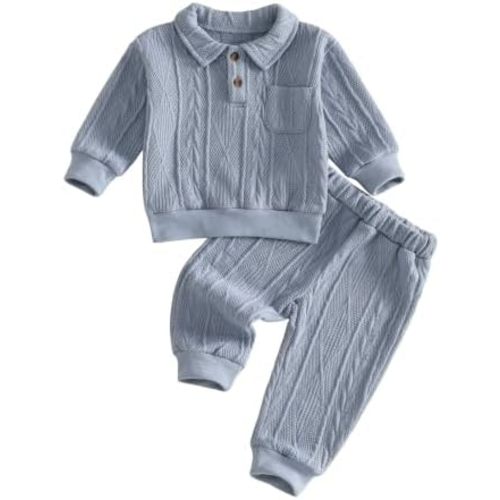 fhutpw 6M-4Y Baby Toddler Boy Cable Knit Polo 2Pcs Jogger Pants Outfit Set