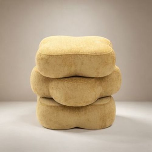 Bekrvio Cloud Swivel Ottoman with Acacia Wood Frame, 3-Tier Chenille Upholstered Footrest with Top 2 Rotating Layers, Fully Assembled for Room, Yellow