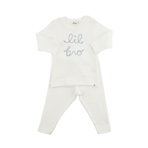 "lil bro" Fog Embroidered Two Piece Set