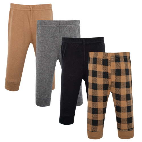 Hudson Baby Boy Cotton Pants and Leggings, Brown Black Plaid, Newborn