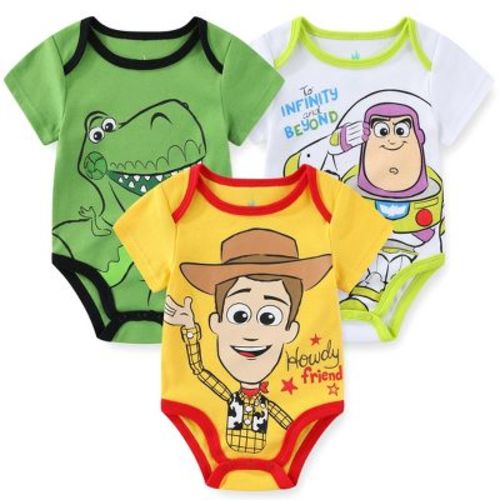 Disney Toy Story Woody, Buzz Lightyear and Rex Boys 3 Pack Bodysuit Creeper for Infant