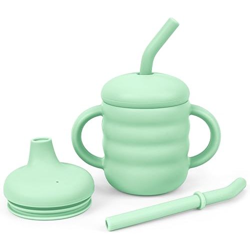 Vaanshie Silicone Baby Sippy Cups | Straw Cup Baby | Toddler Cup with Straw | 3 Stages Training Cup for Infants Toddlers and Kid, 5.4 oz (Green)