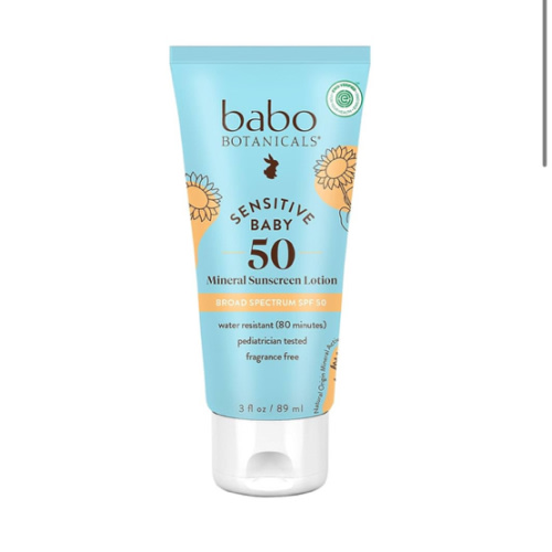 Babo Botanicals Sensitive Baby Mineral Sunscreen Lotion SPF50 - Natural Zinc Oxide - Face & Body - Fragrance-Free - Water-Resistant - EWG Verified - Vegan - Extra Sensitive Skin - For Babies & Kids