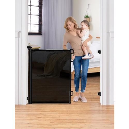 71'' Retractable Baby Gate, Retractable Dog Gate Tall Baby Safety Gate for Hallways Doorways Stairs Kitchen Bedroom, Safety Baby Gate Pet Gate for Indoor Outdoor with Accessories