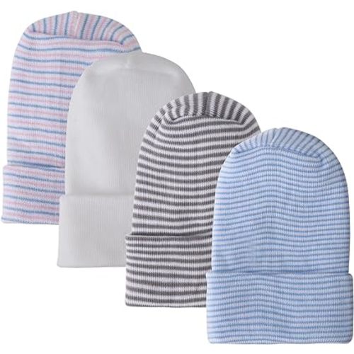 DRESHOW BQUBO 4 Pack Newborn Hospital Hat Infant Baby Hat Cap with Big Bow Soft Cute Knot Nursery Beanie