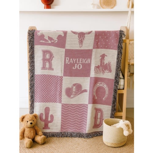 Monogrammed Cowgirl Blanket: Western Ranch Woven Cotton Quilt