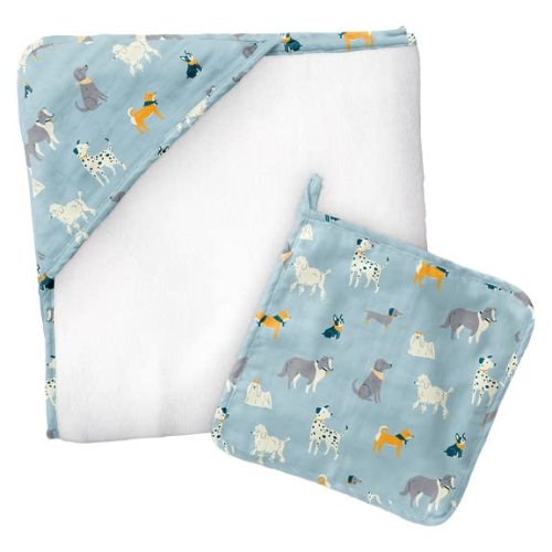 Stephen Joseph Baby Muslin Hooded Towel with Washcloth, Dog