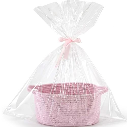 Small Gift Basket with Gift Wrap Cellophane Bag and Ribbons, Gift Boo Baskets for Halloween Birthday Baby Shower Raffle Burr Fundraiser, - Rope Decorative Storage Organizer Container