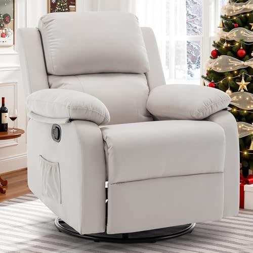 Korser Recliner Chair, 360 Swivel Rocker Chair for Adults, Small Rocking Recliner for Small Spaces, Upholstered Fabric Glider Recliner Nursery (Swivel Rocker Recliner, Off White)