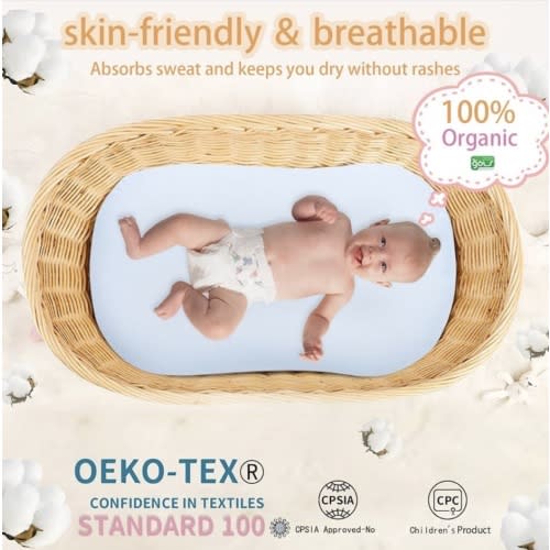 Pucmaoci Organic Waterproof Baby Lounger Covers 2 Pack| GOTS Certified 100% Cotton| Removable Cover with Waterproof Liner | Machine Washable and Dry (Cover only)（Blue & Green)