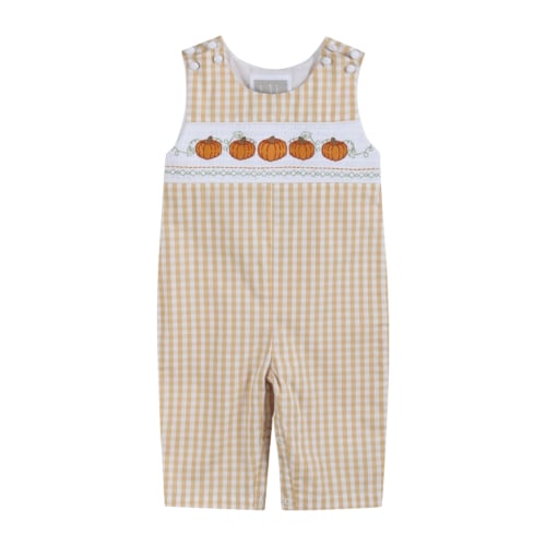 Light Brown Gingham Pumpkin Vine Overalls