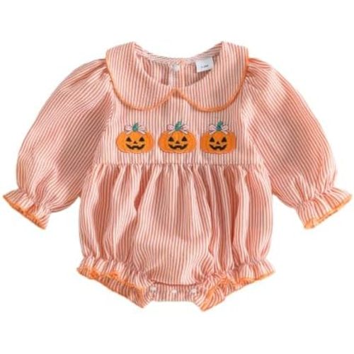 Newborn Baby Girl Halloween Outfit Long Sleeve Pumpkin Bubble Romper