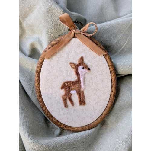 Needle Felted Deer Nursery Decor: Woodland animal Embroidery Frame, baby doe