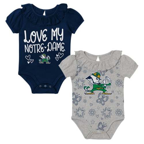 Notre Dame Fighting Irish Outerstuff Infant Two-Pack Playtime Ruffle Bodysuit Set - Navy/Gray