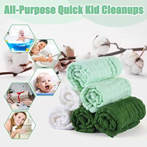 MUKIN Baby Washcloths - Soft Face Cloths for Newborn, Absorbent Bath Face Towels, Baby Wipes, Burp Cloths or Face Towels, Baby Registry as Shower. Pack of 6-12x12 inches (Green)