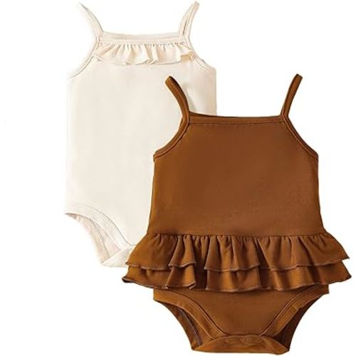 ROMPERINBOX Baby Girl Bodysuit 2 Pack Sleeveless Spaghetti Strap Onsies Infant Tank Top Romper Summer Outfit for 0-24 Months