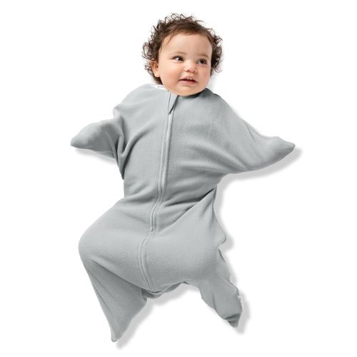 SleepingBaby Zipadee-Zip Transition Swaddle - Warm Fleece Baby Swaddle Blanket with Zipper Convenience - Heather Grey, Large (12-24 Month)