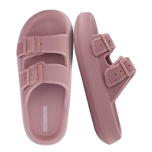 CUSHIONAIRE Fame Pillow Recovery Sandals for Women, Adjustable Double Buckle Waterproof EVA Cloud Slides for Women