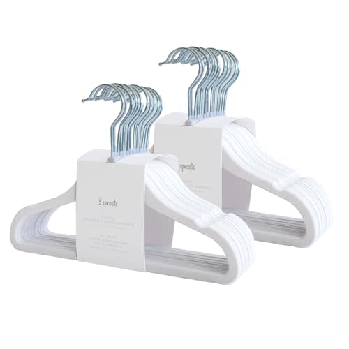 3 Sprouts Velvet Baby Hangers - Non-Slip Hangers for Infant and Toddler Clothes - Slim Space-Saving Design with Nordic Colors for Nursery - 30 Pack - White