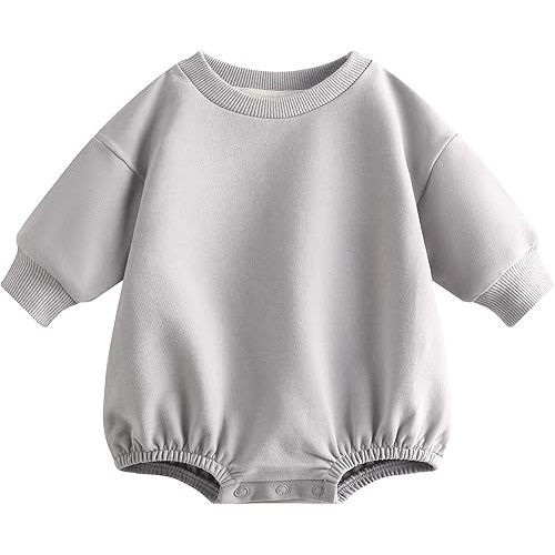 Bafeicao Baby Boy Girl Sweatshirt Romper Organic Cotton Solid Color Long Sleeve Bubble Romper Oversized Warm Fall Winter