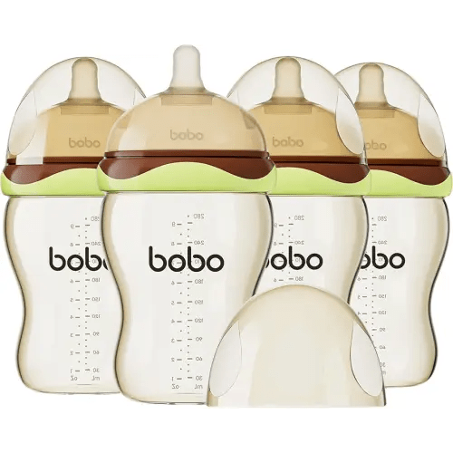 YOHKOH Baby Bottles - Newborn Wide Neck Baby Bottles with Slow Flow Breast-Like Nipple, PPSU Anti-Colic Bottles Breastfeeding System (Green, 9.4oz (Pack of 4))