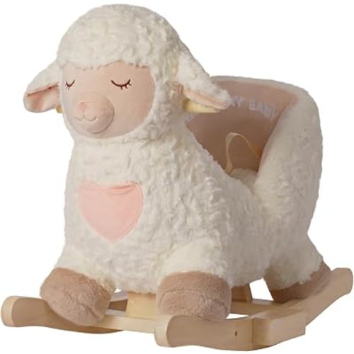 Rocking Horse, Plush Rocking Lamb Wooden Rocker for Toddlers 12M+, Ride on Sheep Toy with Realistic Sound, CPC Certified