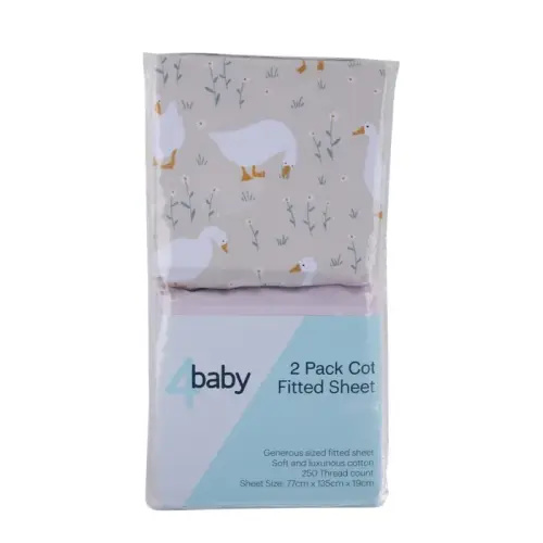 4Baby 2 Pack Fitted Sheet Cot Percale Happy Goose & Daisy Field | Baby Bunting AU