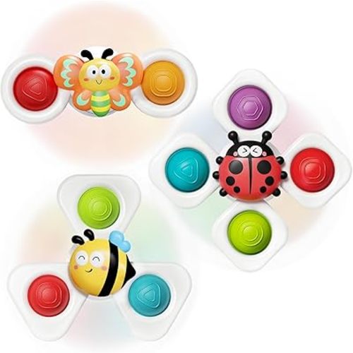 SpringFlower Suction Cup Spinner Toys, Baby Bath Toys 6-12 Months, Bath & Travel Toy for Toddlers, Birthday Baby Sensory Toy for 1 2 3 Year Old Toddler