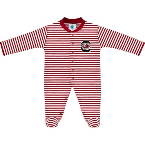 Creative Knitwear College Baby Striped Footed Romper - Team Logo, Multiple Colors, for Boys & Girls (0-9 Months)