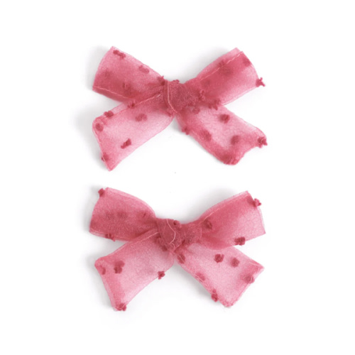 Pigtail Bows - Mulberry Sheer Dot