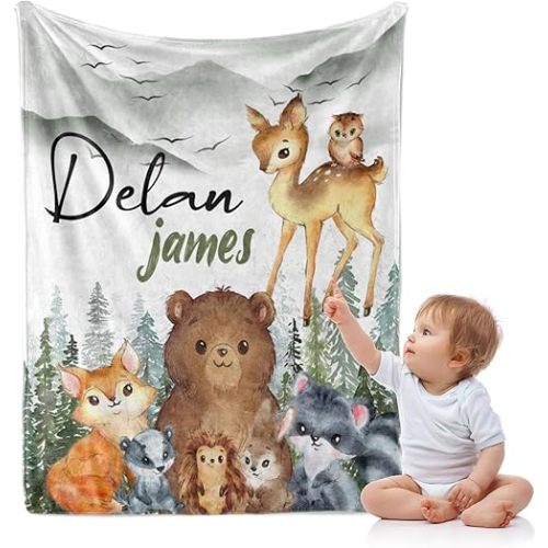 J&SBGFT Personalized Baby Blanket for Boys, Custom Name Receiving Blanket for Toddlers, Kids Nursery Stroller Crib Decor Throw 30"x40", Color18