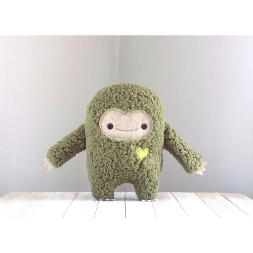 Monster stuffed animal in green and beige, cute monster stuffed animal, monster plush toy, kawaii monster, monster pillow, big foot, yeti
