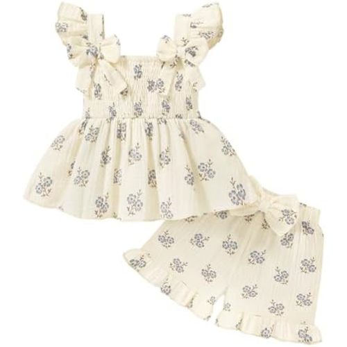 YOUNGER TREE Toddler Girl Clothes Baby Girls Ruffle Sleeveless Bowknot Dress Tops Shorts Set Cute Summer Kids Outfits